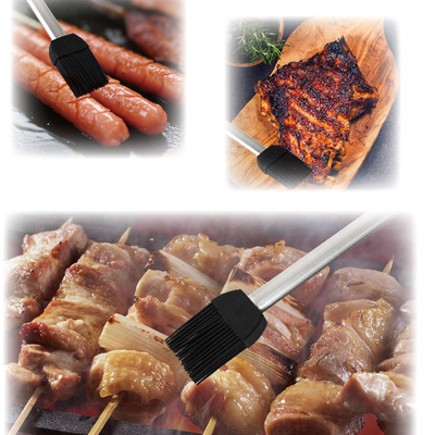 Yüksek sıcaklığa dayanıklı silikon barbekü fırçası paslanmaz çelik sapı fırça fırçası BBQ ızgara fırçası